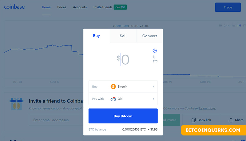 buying bitcoin through coinbase