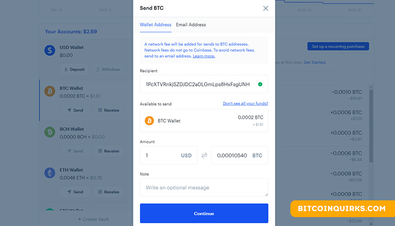 how to send bitcoin from coinbase to blockchain