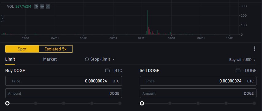 Binance - Bitcoin to Doge Coin